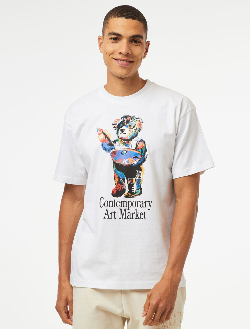 Market Art Market Bear Erkek Beyaz T-Shirt Market Art Market Bear Erkek Beyaz T-Shirt
