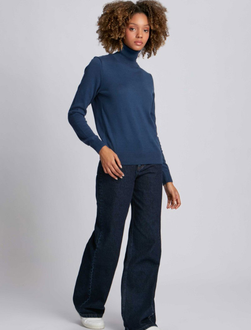 Kadın Boğazlı Kazak 14514 - Mavi Kadın Boğazlı Kazak 14514 - Mavi