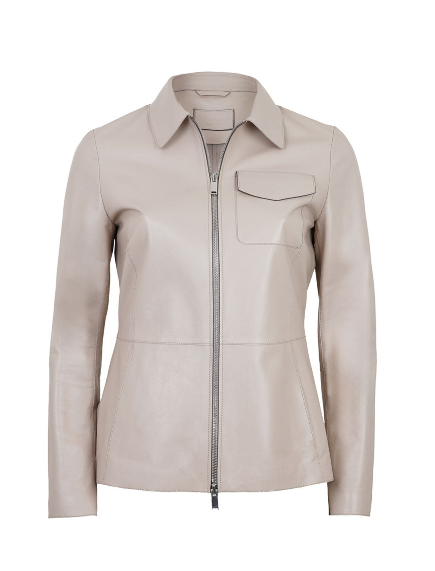 Kadın Bej Gömlek Yakalı Deri Ceket Kadın Bej Gömlek Yakalı Deri Ceket