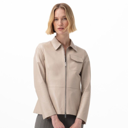 Kadın Bej Gömlek Yakalı Deri Ceket Kadın Bej Gömlek Yakalı Deri Ceket