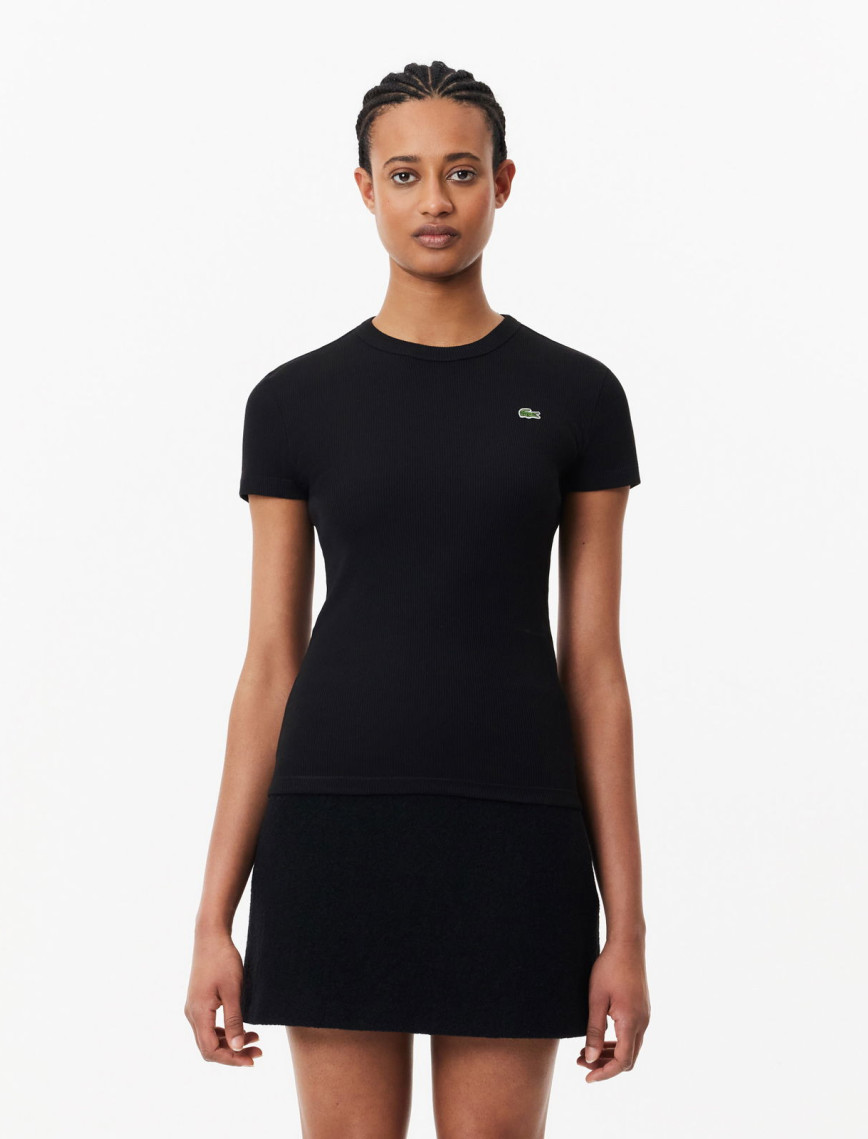 Lacoste Kadın Slim Fit Bisiklet Yaka Siyah T-Shirt Lacoste Kadın Slim Fit Bisiklet Yaka Siyah T-Shirt