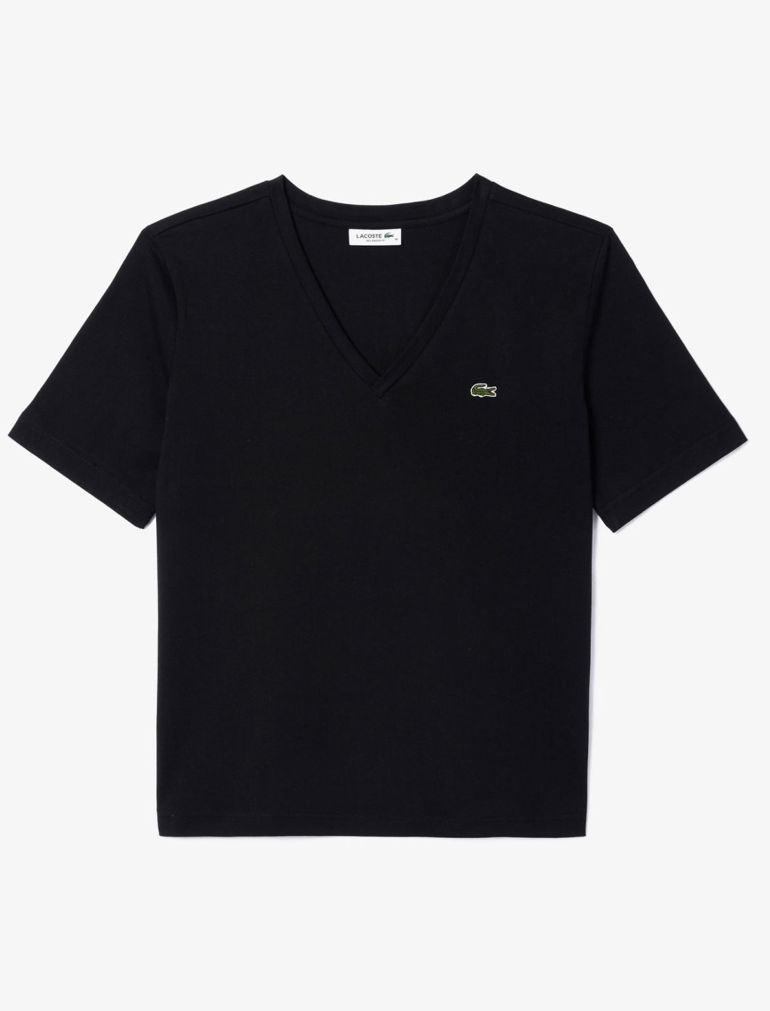 Lacoste Kadın Relaxed Fit V Yaka Siyah T-Shirt Lacoste Kadın Relaxed Fit V Yaka Siyah T-Shirt