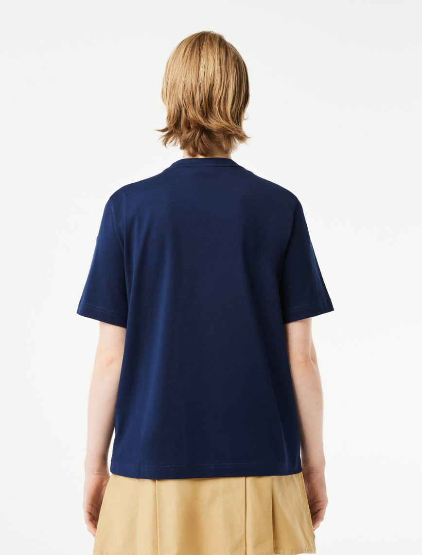 Lacoste Kadın Relaxed Fit V Yaka Lacivert T-Shirt Lacoste Kadın Relaxed Fit V Yaka Lacivert T-Shirt