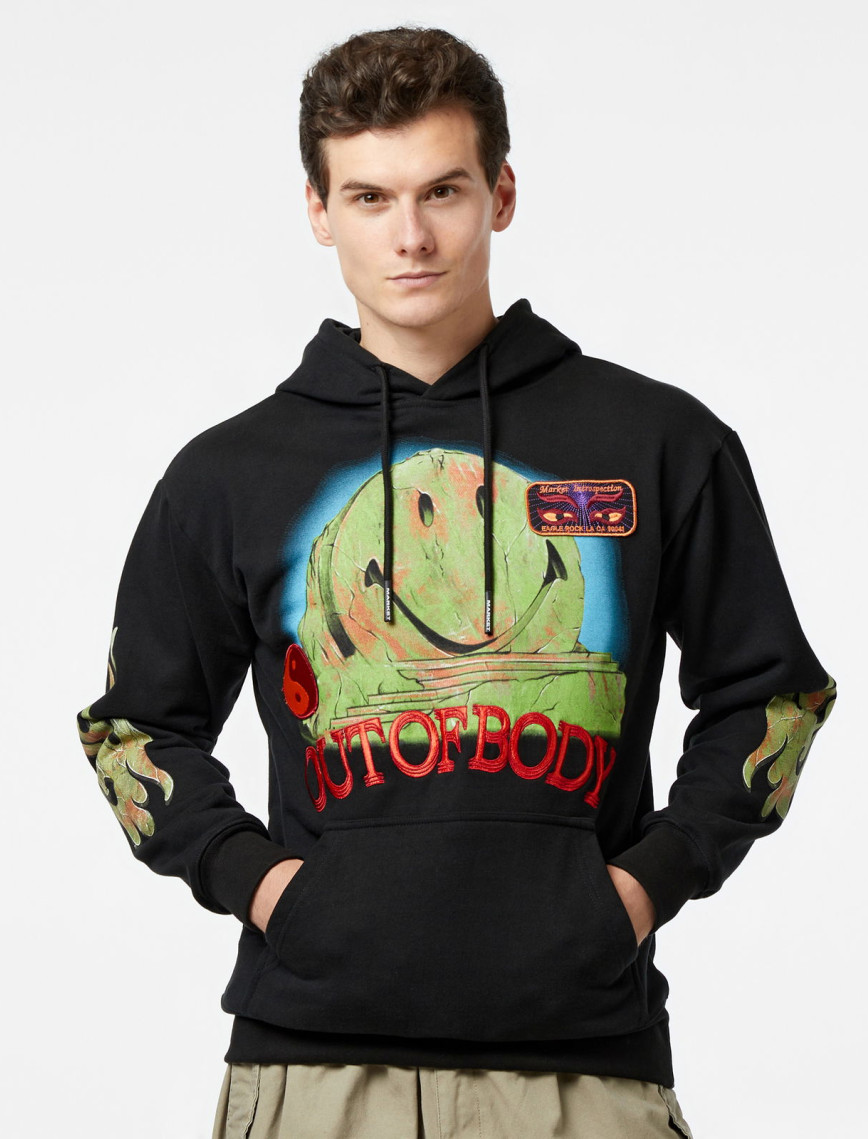 Market Smiley Out Of Body Erkek Siyah Hoodie Market Smiley Out Of Body Erkek Siyah Hoodie