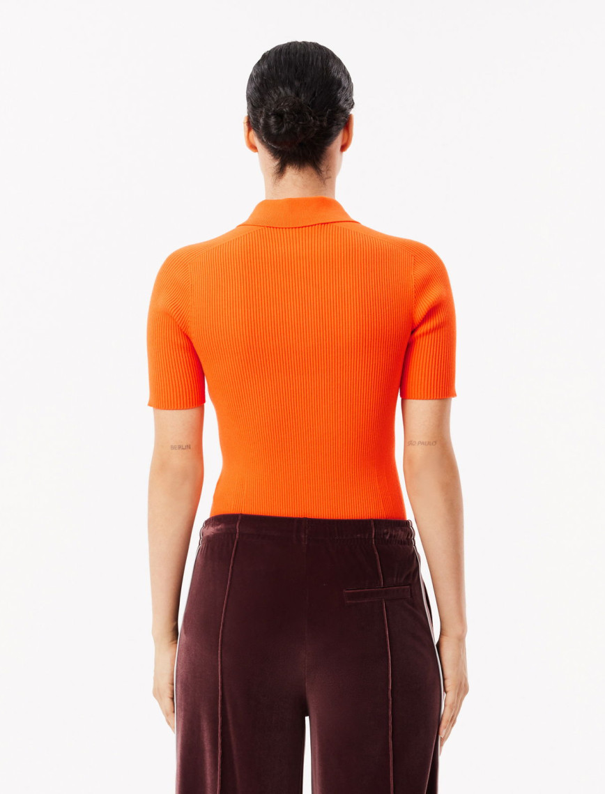 Lacoste Kadın Slim Fit Polo Yaka Turuncu Triko Lacoste Kadın Slim Fit Polo Yaka Turuncu Triko