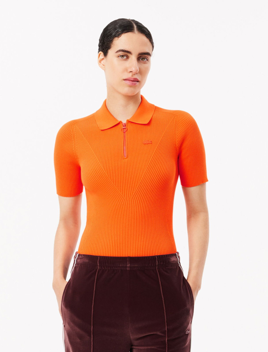 Lacoste Kadın Slim Fit Polo Yaka Turuncu Triko Lacoste Kadın Slim Fit Polo Yaka Turuncu Triko