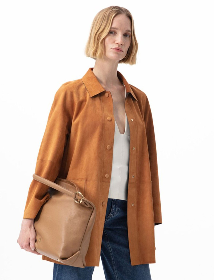 Sienna Konyak Kadın Çift Taraflı Süet Deri Pardösü Sienna Konyak Kadın Çift Taraflı Süet Deri Pardösü