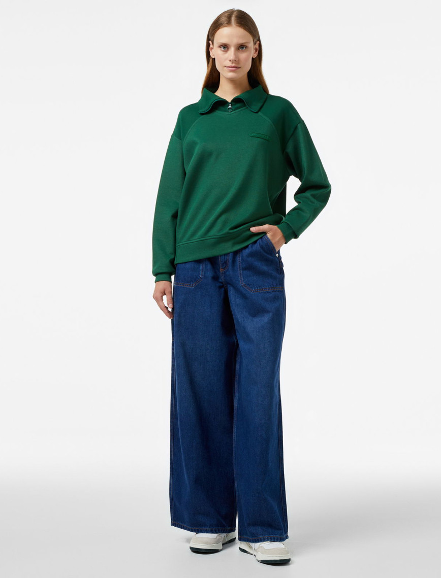 Lacoste Kadın Regular Fit Fermuarlı Dik Yaka Koyu Yeşil Sweatshirt Lacoste Kadın Regular Fit Fermuarlı Dik Yaka Koyu Yeşil Sweatshirt