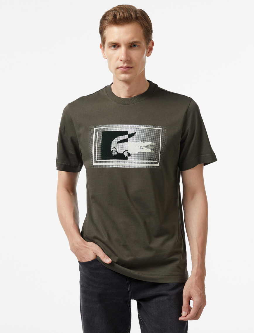 Lacoste Erkek Regular Fit Bisiklet Yaka Baskılı Haki T-Shirt
