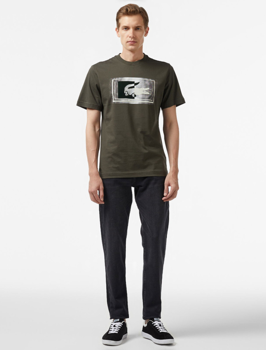 Lacoste Erkek Regular Fit Bisiklet Yaka Baskılı Haki T-Shirt