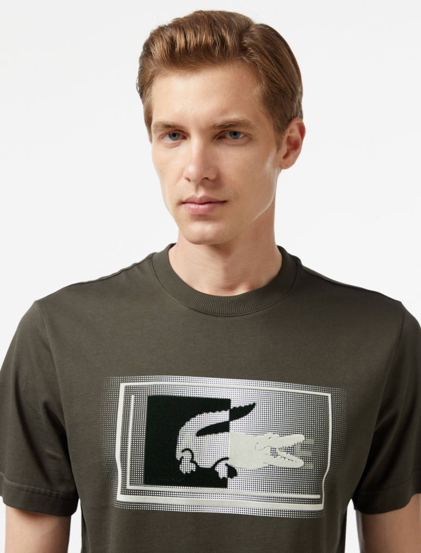 Lacoste Erkek Regular Fit Bisiklet Yaka Baskılı Haki T-Shirt
