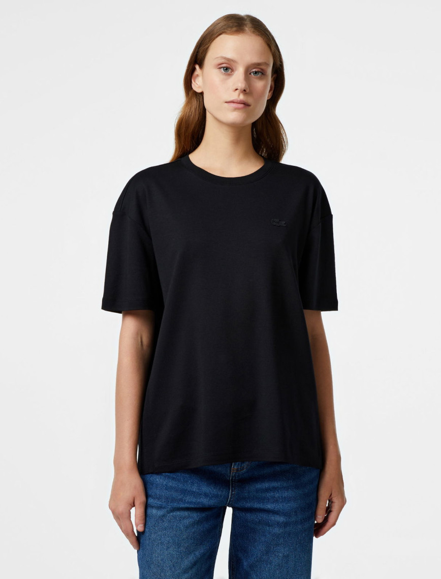 Lacoste Kadın Relaxed Fit Bisiklet Yaka Siyah T-Shirt Lacoste Kadın Relaxed Fit Bisiklet Yaka Siyah T-Shirt