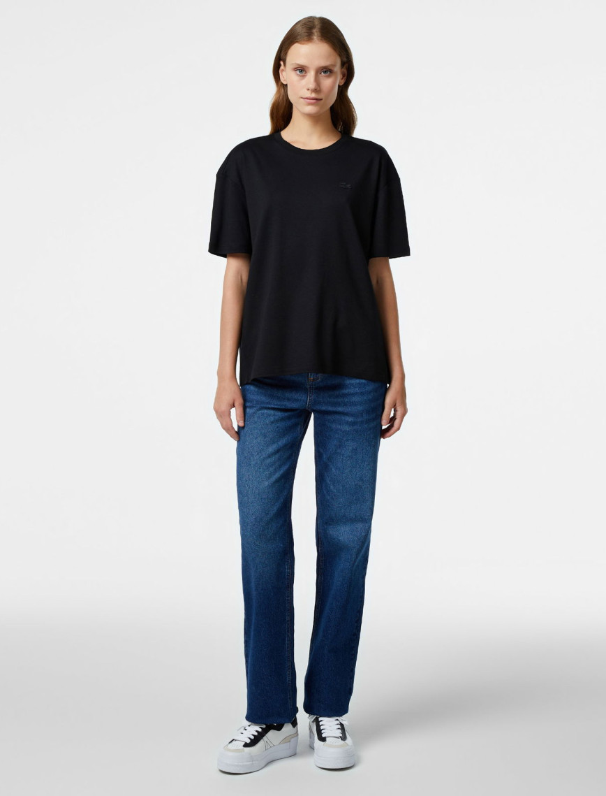 Lacoste Kadın Relaxed Fit Bisiklet Yaka Siyah T-Shirt Lacoste Kadın Relaxed Fit Bisiklet Yaka Siyah T-Shirt