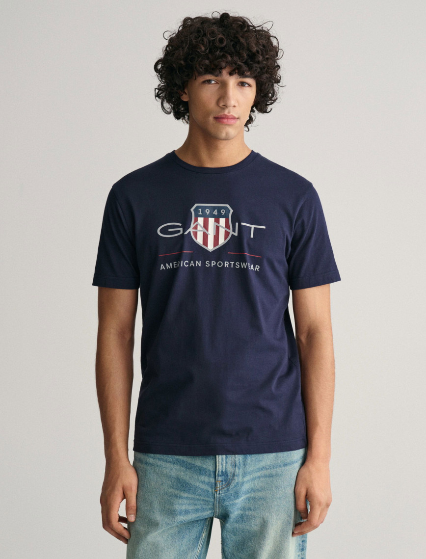 GANT Erkek Lacivert Regular Fit Bisiklet Yaka Logolu T-Shirt GANT Erkek Lacivert Regular Fit Bisiklet Yaka Logolu T-Shirt