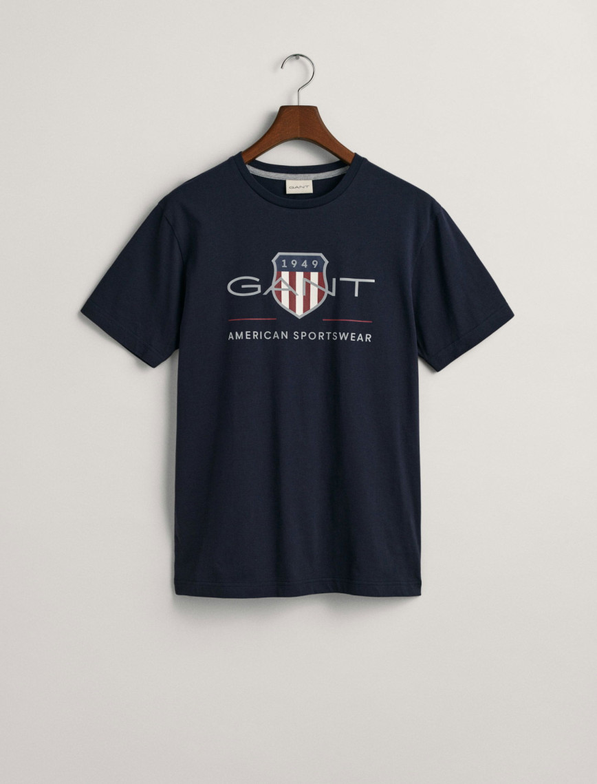 GANT Erkek Lacivert Regular Fit Bisiklet Yaka Logolu T-Shirt GANT Erkek Lacivert Regular Fit Bisiklet Yaka Logolu T-Shirt