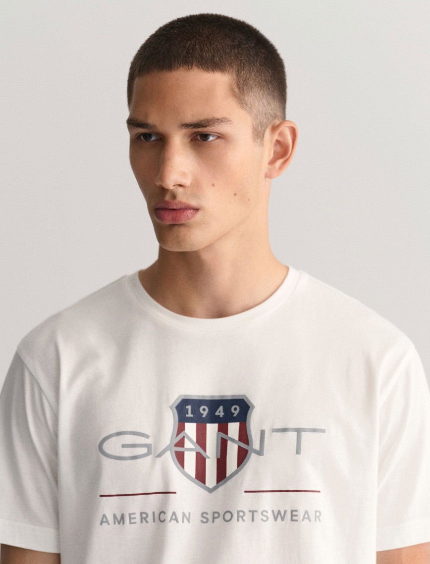 GANT Erkek Beyaz Regular Fit Bisiklet Yaka Logolu T-Shirt GANT Erkek Beyaz Regular Fit Bisiklet Yaka Logolu T-Shirt