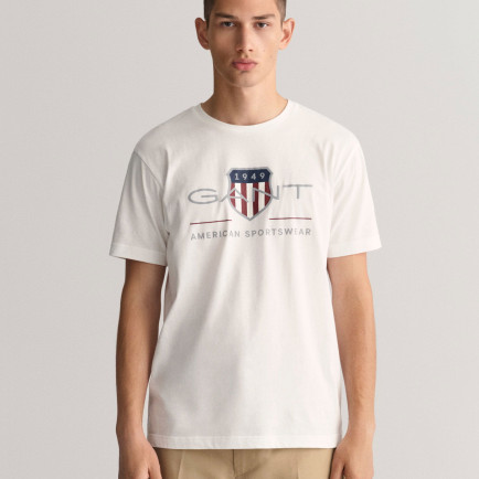 GANT Erkek Beyaz Regular Fit Bisiklet Yaka Logolu T-Shirt GANT Erkek Beyaz Regular Fit Bisiklet Yaka Logolu T-Shirt