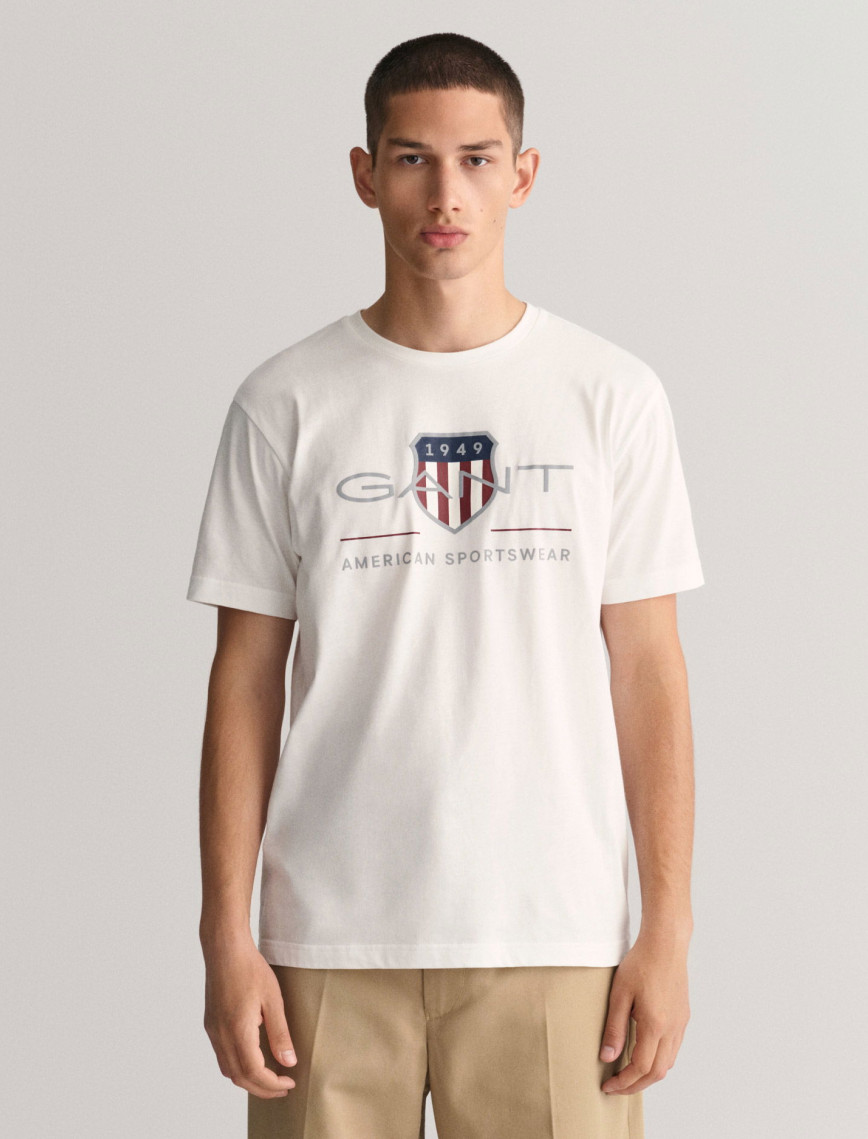 GANT Erkek Bej Regular Fit Bisiklet Yaka Logolu T-Shirt GANT Erkek Bej Regular Fit Bisiklet Yaka Logolu T-Shirt