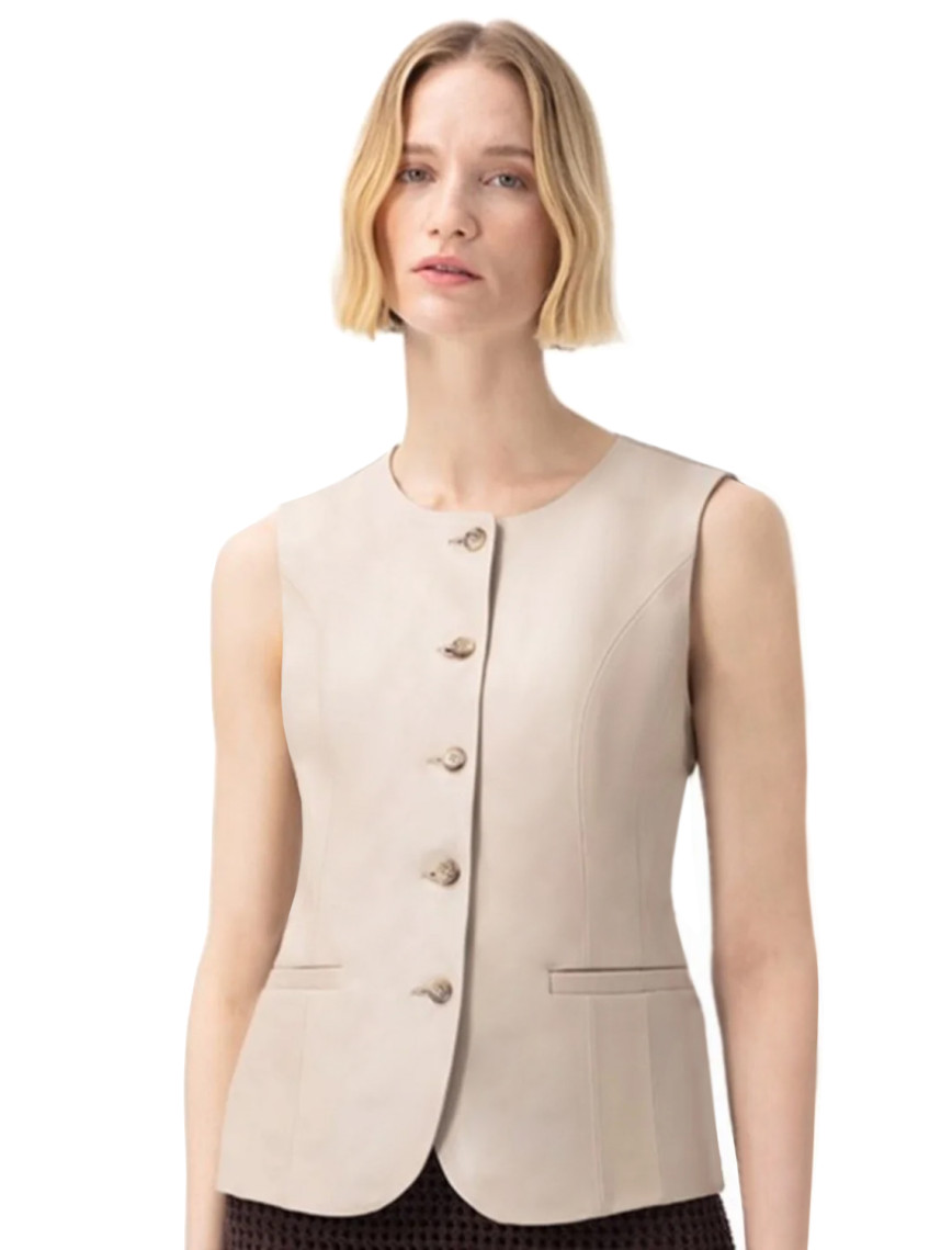 Siena Bej Kadın Deri Keten Yelek/Bluz Siena Bej Kadın Deri Keten Yelek/Bluz