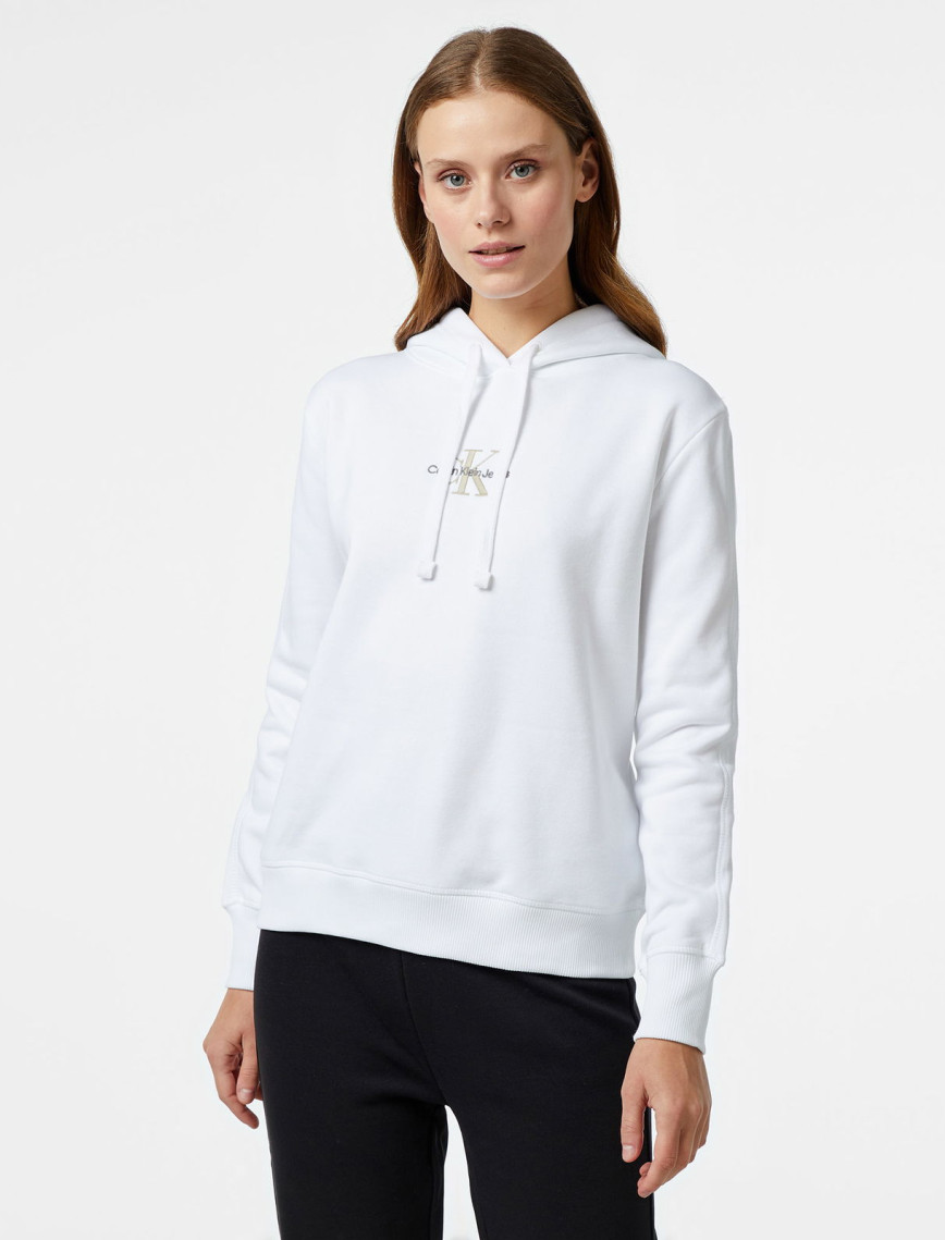 Calvin Klein Jeans Monologo Regular Kadın Beyaz Hoodie Calvin Klein Jeans Monologo Regular Kadın Beyaz Hoodie