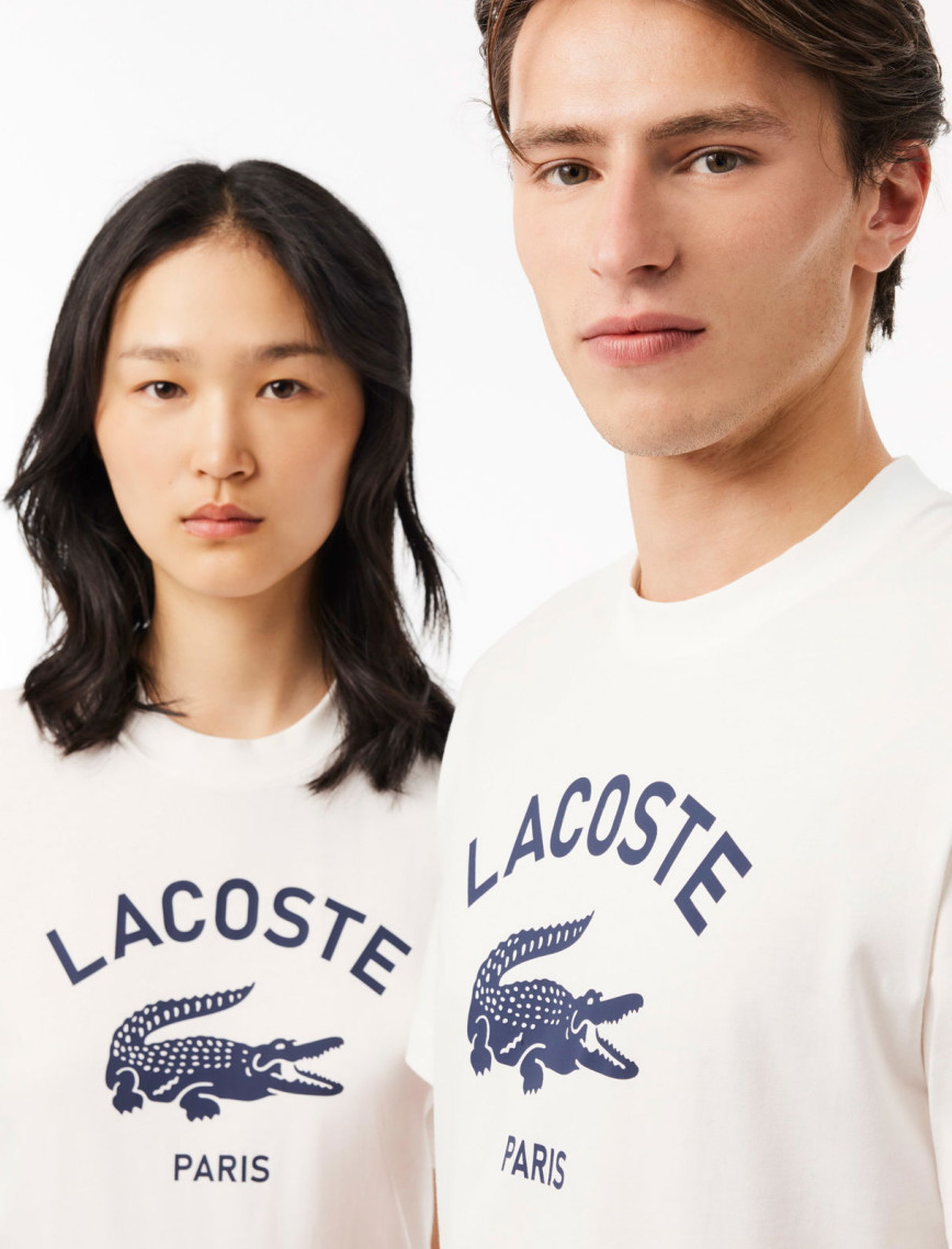 Lacoste Unisex Bisiklet Yaka Baskılı Beyaz T-Shirt Lacoste Unisex Bisiklet Yaka Baskılı Beyaz T-Shirt