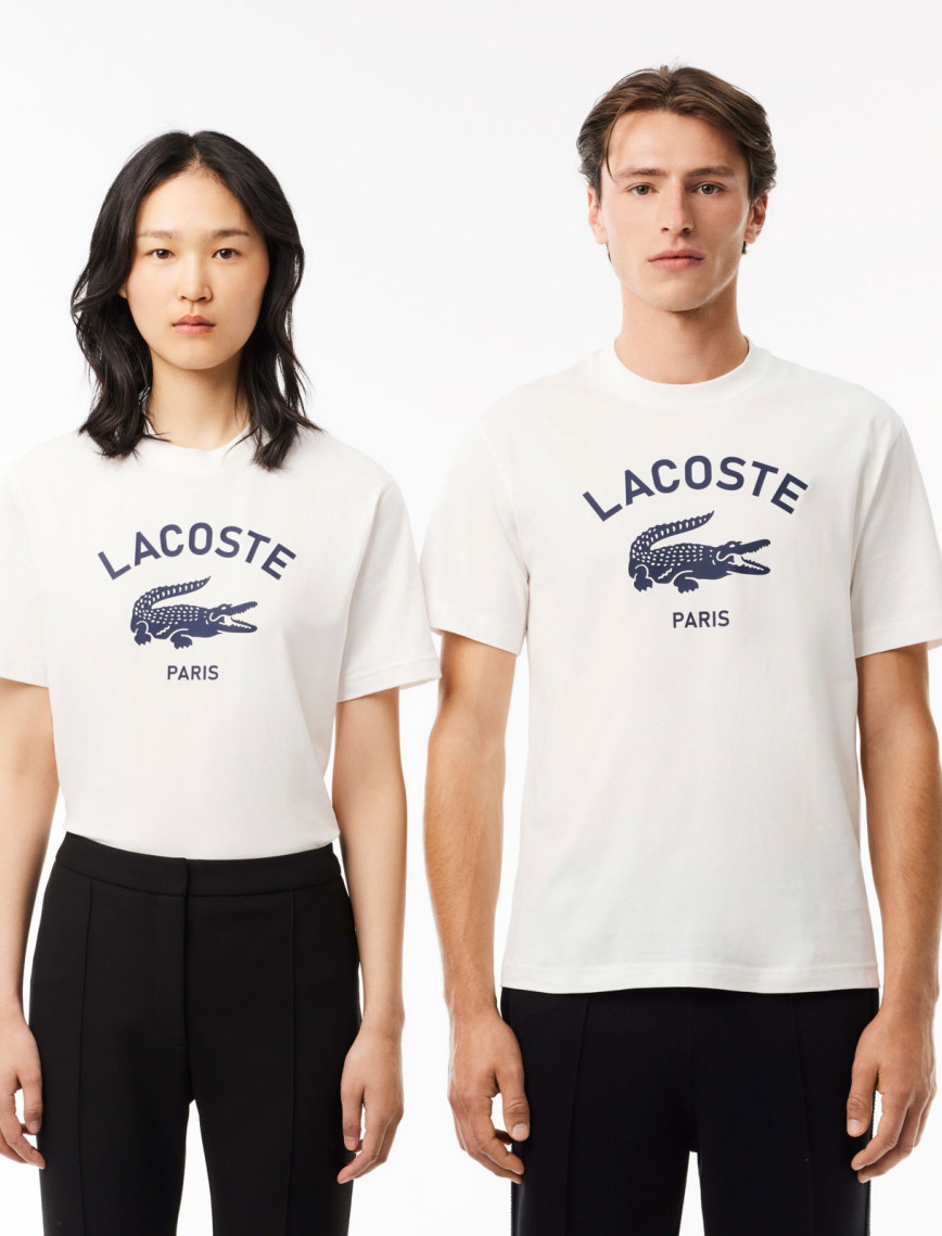 Lacoste Unisex Bisiklet Yaka Baskılı Beyaz T-Shirt Lacoste Unisex Bisiklet Yaka Baskılı Beyaz T-Shirt