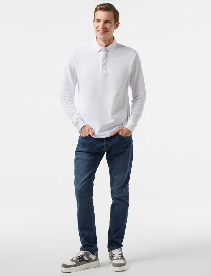Nautica Erkek Beyaz Slim Fit Uzun Kollu Polo
