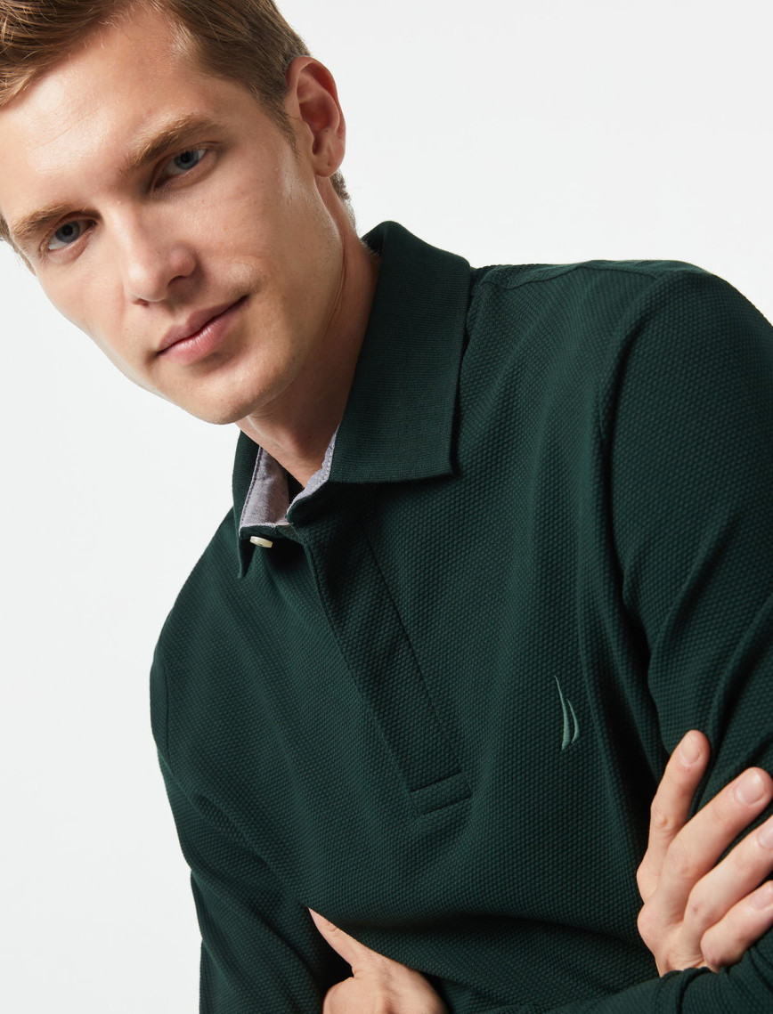 Nautica Erkek Yeşil Slim Fit Uzun Kollu Polo