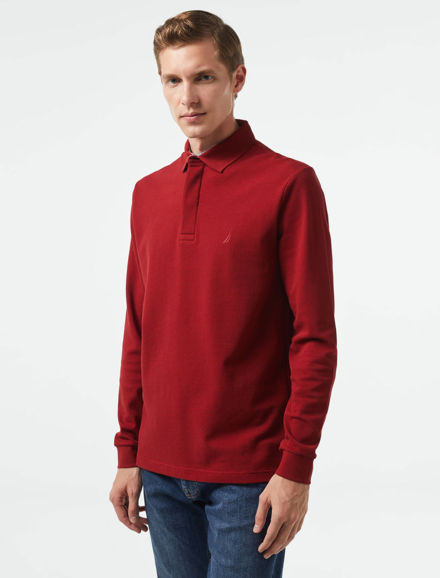 Nautica Erkek Bordo Slim Fit Uzun Kollu Polo