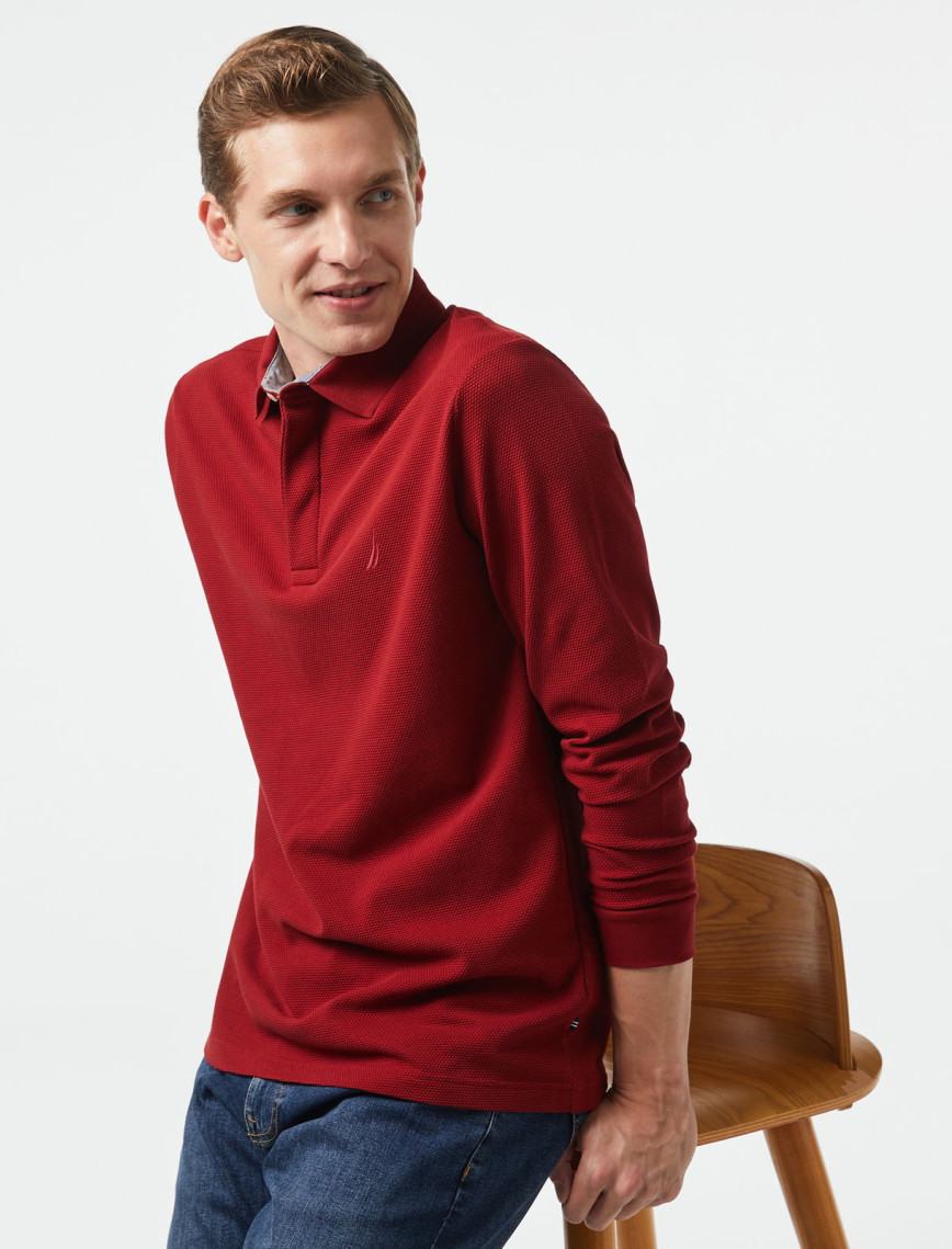 Nautica Erkek Beyaz Slim Fit Uzun Kollu Polo