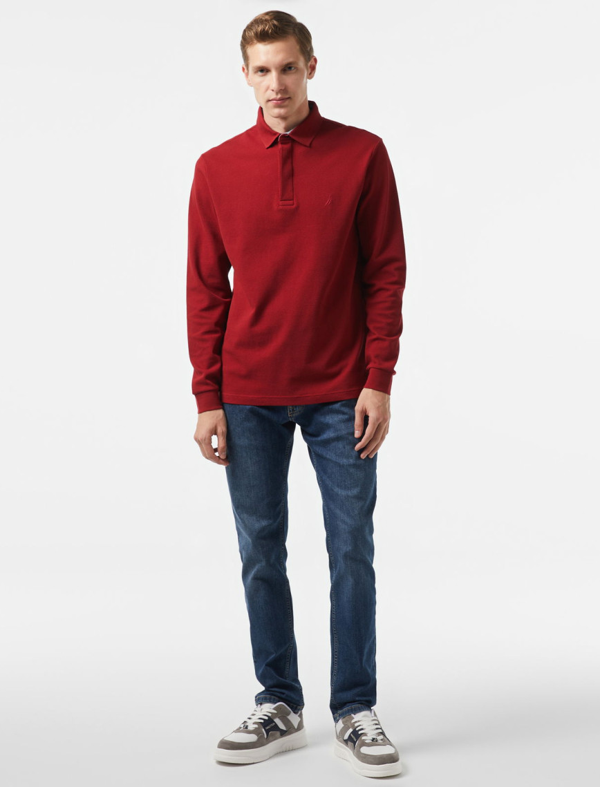 Nautica Erkek Bordo Slim Fit Uzun Kollu Polo