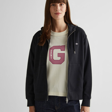 GANT Kadın Siyah Relaxed Fit Kapüşonlu Sweatshirt