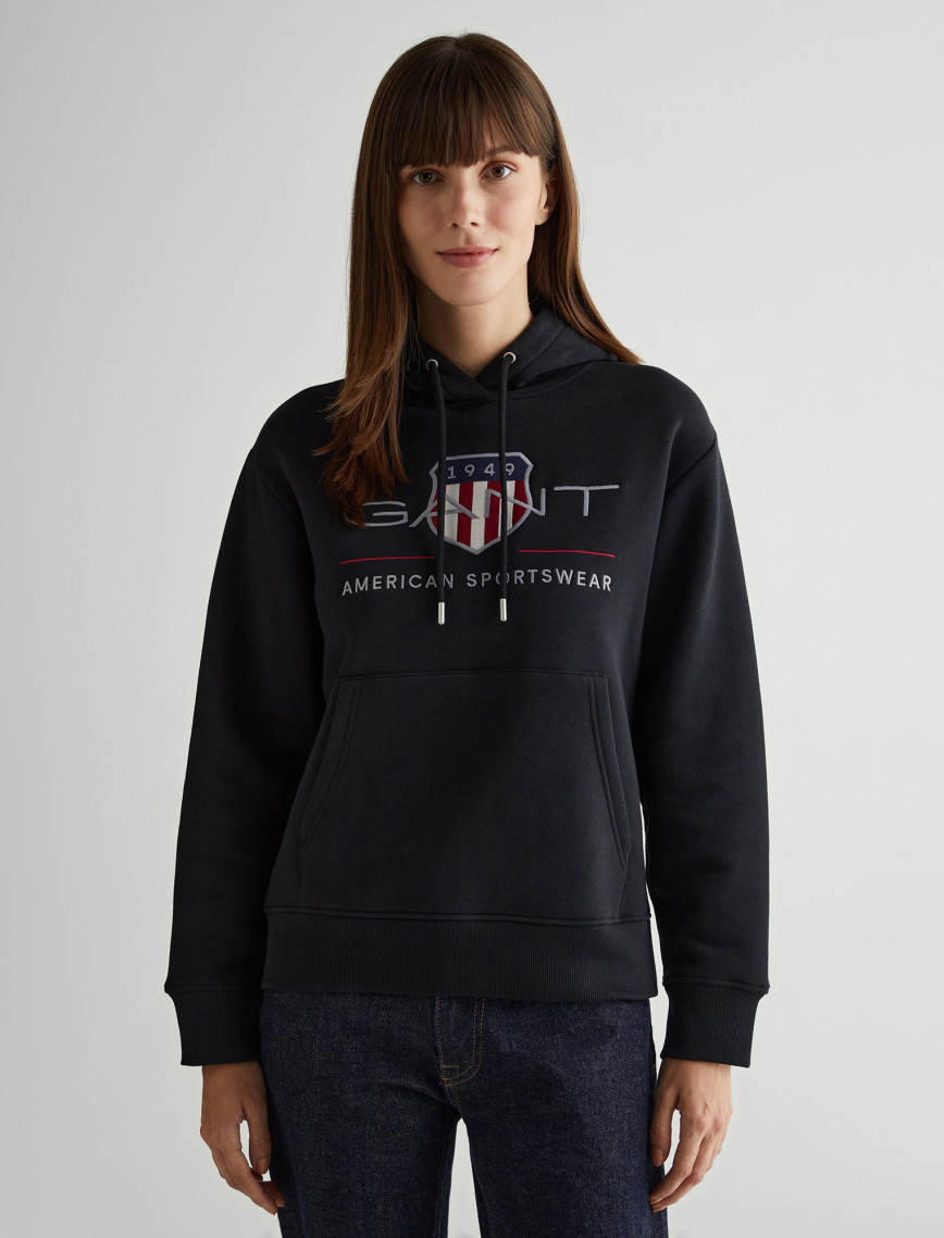 GANT Kadın Krem Relaxed Fit Kapüşonlu Logolu Sweatshirt GANT Kadın Krem Relaxed Fit Kapüşonlu Logolu Sweatshirt