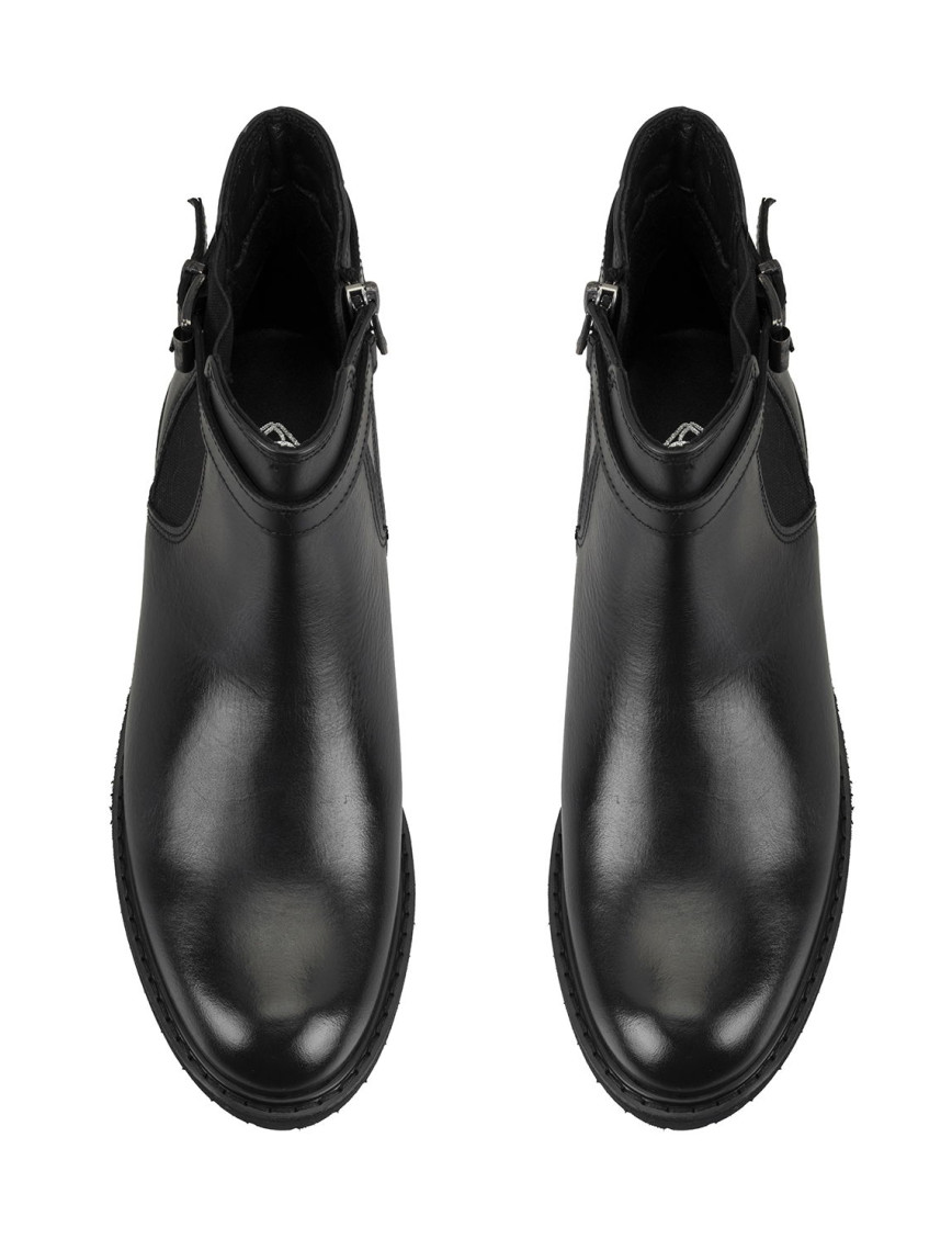 Kadın Kemer Aksesuarlı Siyah Lastikli Deri Chelsea Bot Kadın Kemer Aksesuarlı Siyah Lastikli Deri Chelsea Bot