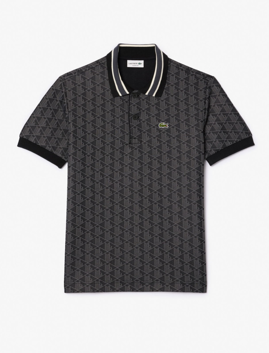 Lacoste Erkek Classic Fit Monogram Siyah Polo Lacoste Erkek Classic Fit Monogram Siyah Polo