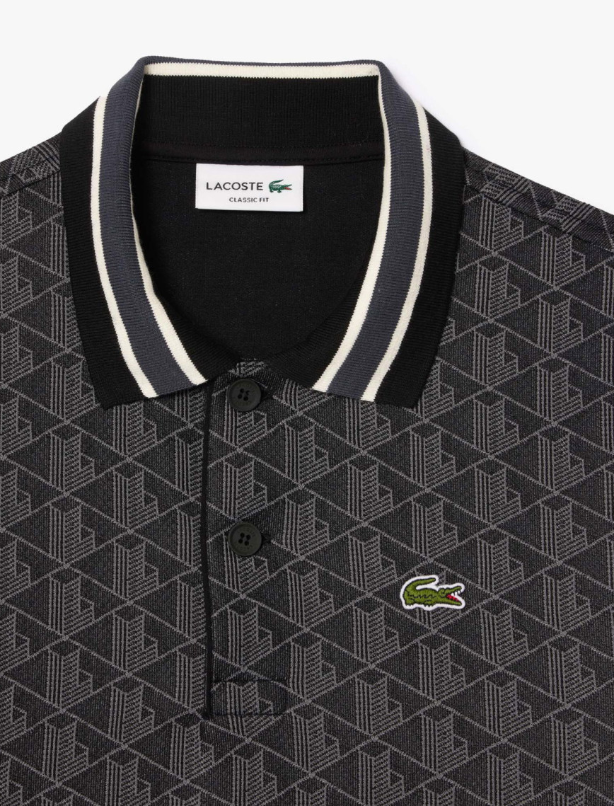 Lacoste Erkek Classic Fit Monogram Siyah Polo Lacoste Erkek Classic Fit Monogram Siyah Polo