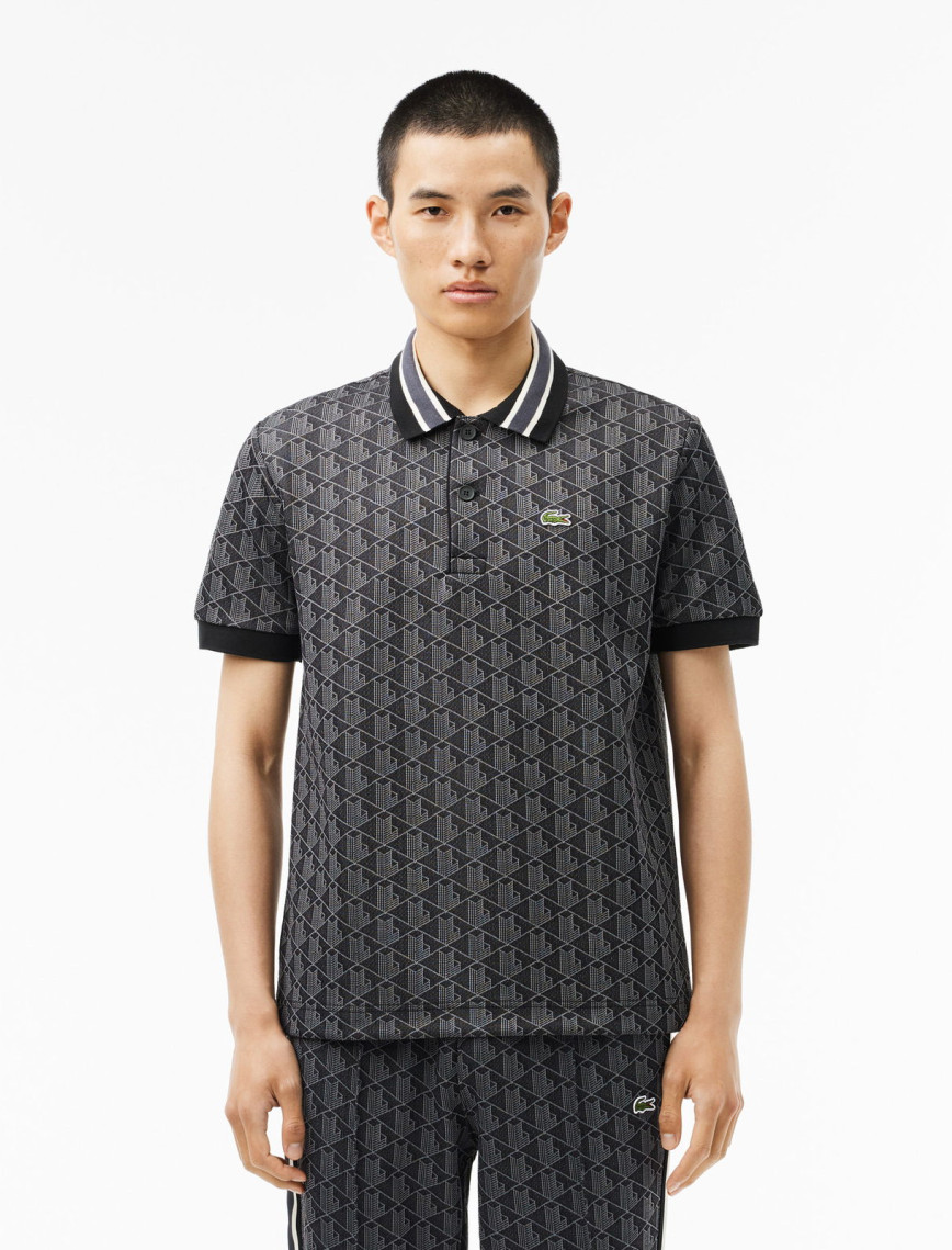 Lacoste Erkek Classic Fit Monogram Siyah Polo Lacoste Erkek Classic Fit Monogram Siyah Polo