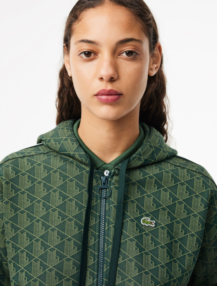 Lacoste Kadın Regular Fit Kapüşonlu Monogram Koyu Yeşil Sweatshirt Lacoste Kadın Regular Fit Kapüşonlu Monogram Koyu Yeşil Sweatshirt