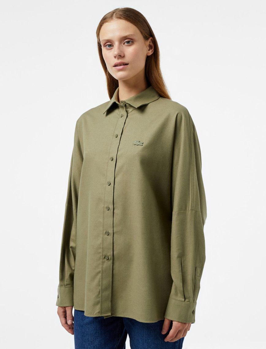 Lacoste Kadın Loose Fit Haki Gömlek Lacoste Kadın Loose Fit Haki Gömlek