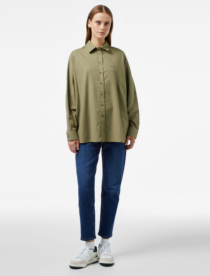 Lacoste Kadın Loose Fit Haki Gömlek Lacoste Kadın Loose Fit Haki Gömlek