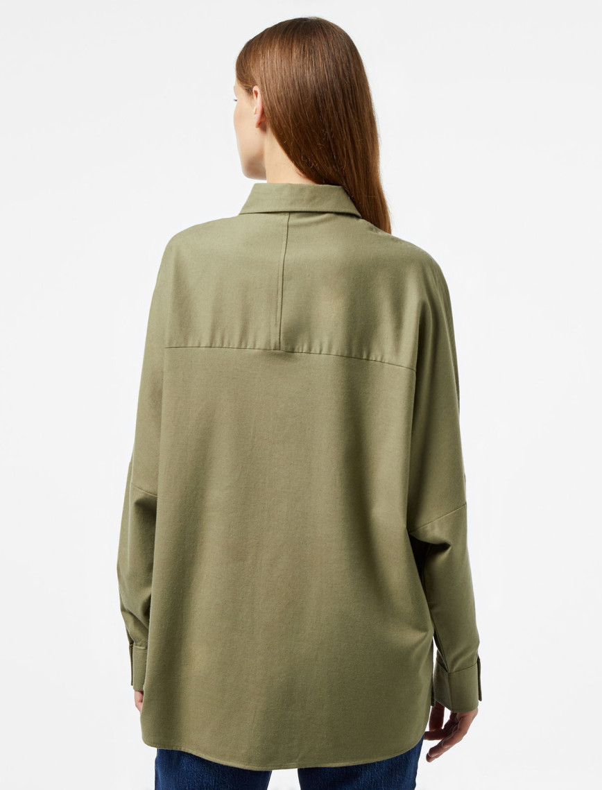 Lacoste Kadın Loose Fit Haki Gömlek Lacoste Kadın Loose Fit Haki Gömlek