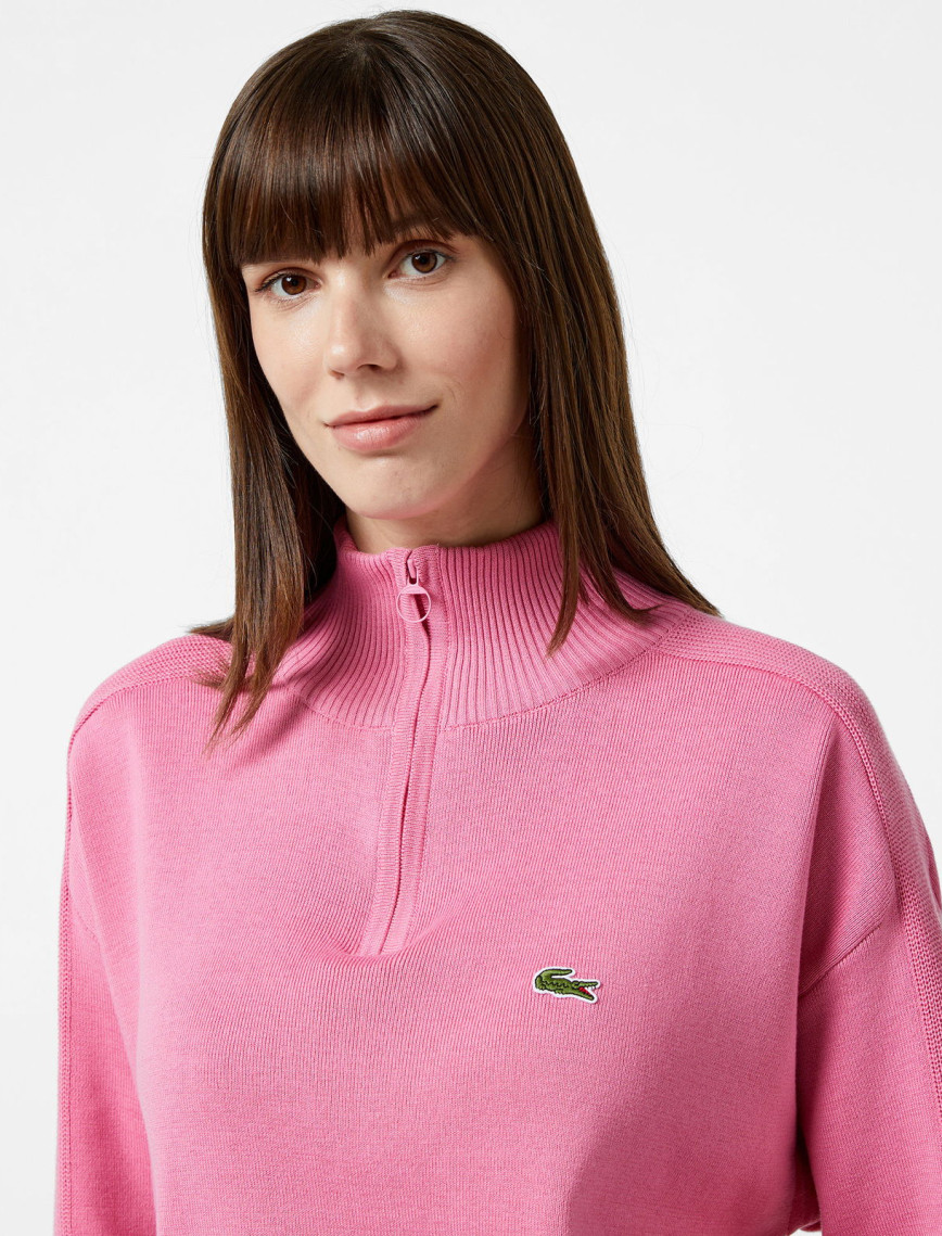 Lacoste Kadın Relaxed Fit Yarım Fermuarlı Pembe Triko Lacoste Kadın Relaxed Fit Yarım Fermuarlı Pembe Triko