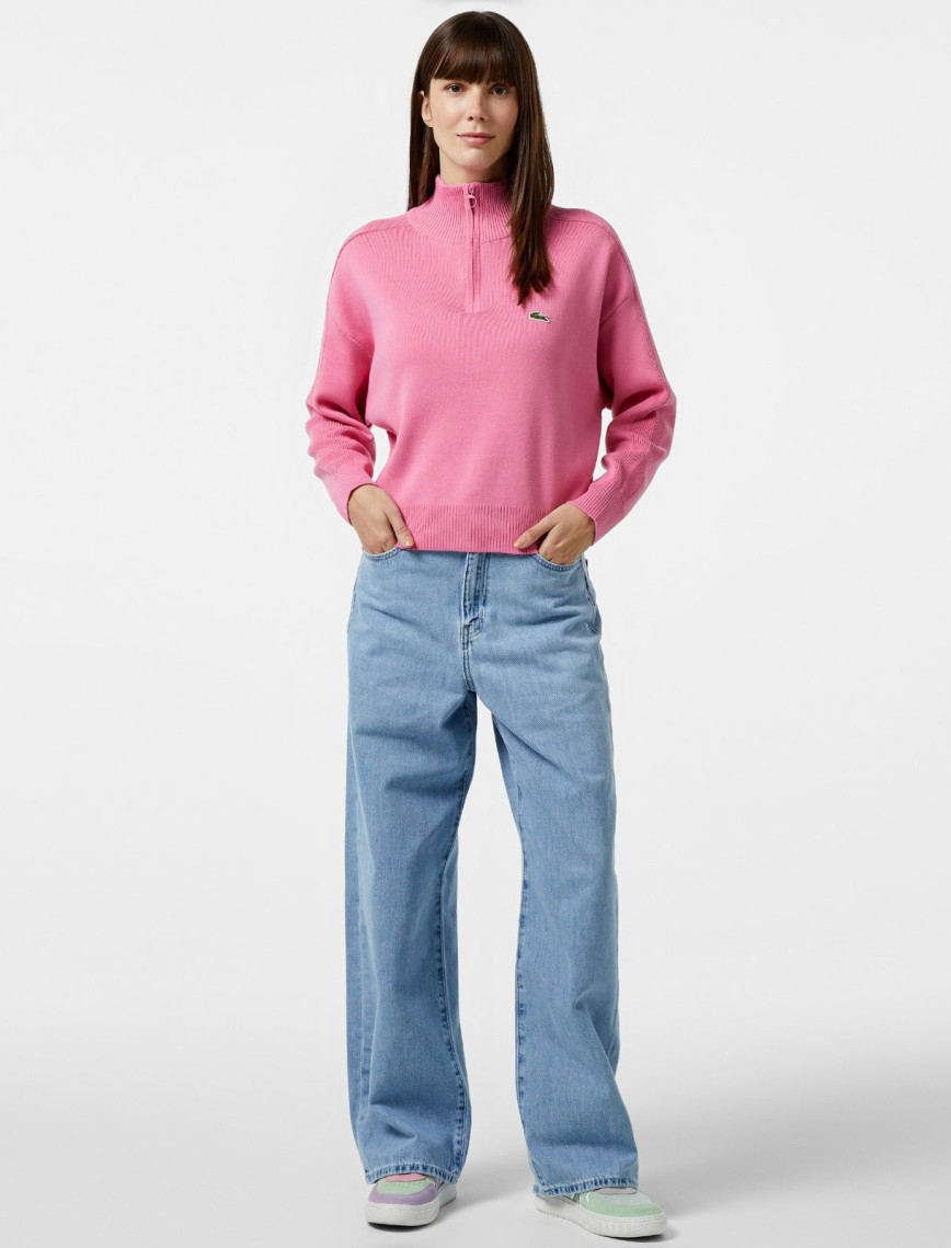 Lacoste Kadın Relaxed Fit Yarım Fermuarlı Pembe Triko Lacoste Kadın Relaxed Fit Yarım Fermuarlı Pembe Triko