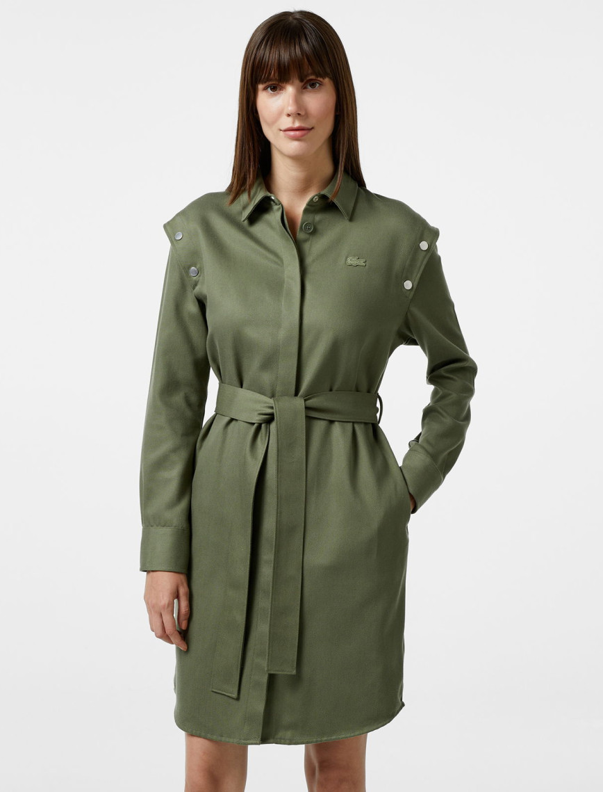 Lacoste Kadın Relaxed Fit Uzun Kollu Gömlek Yaka Haki Elbise Lacoste Kadın Relaxed Fit Uzun Kollu Gömlek Yaka Haki Elbise