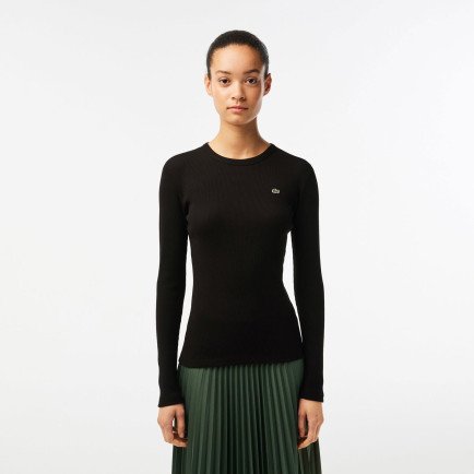 Lacoste Kadın Slim Fit Uzun Kollu Bisiklet Yaka Siyah T-Shirt Lacoste Kadın Slim Fit Uzun Kollu Bisiklet Yaka Siyah T-Shirt