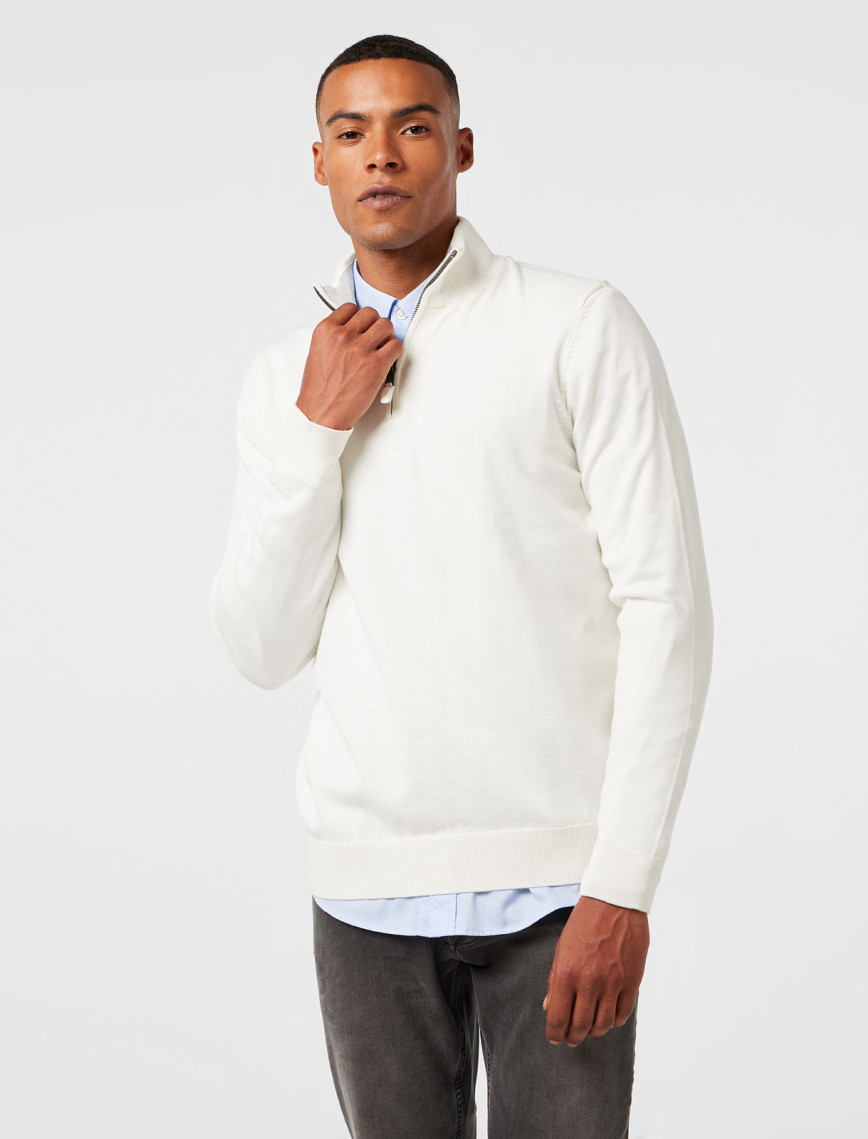 Nautica Erkek Beyaz Standart Fit Dik Yakalı Triko Nautica Erkek Beyaz Standart Fit Dik Yakalı Triko