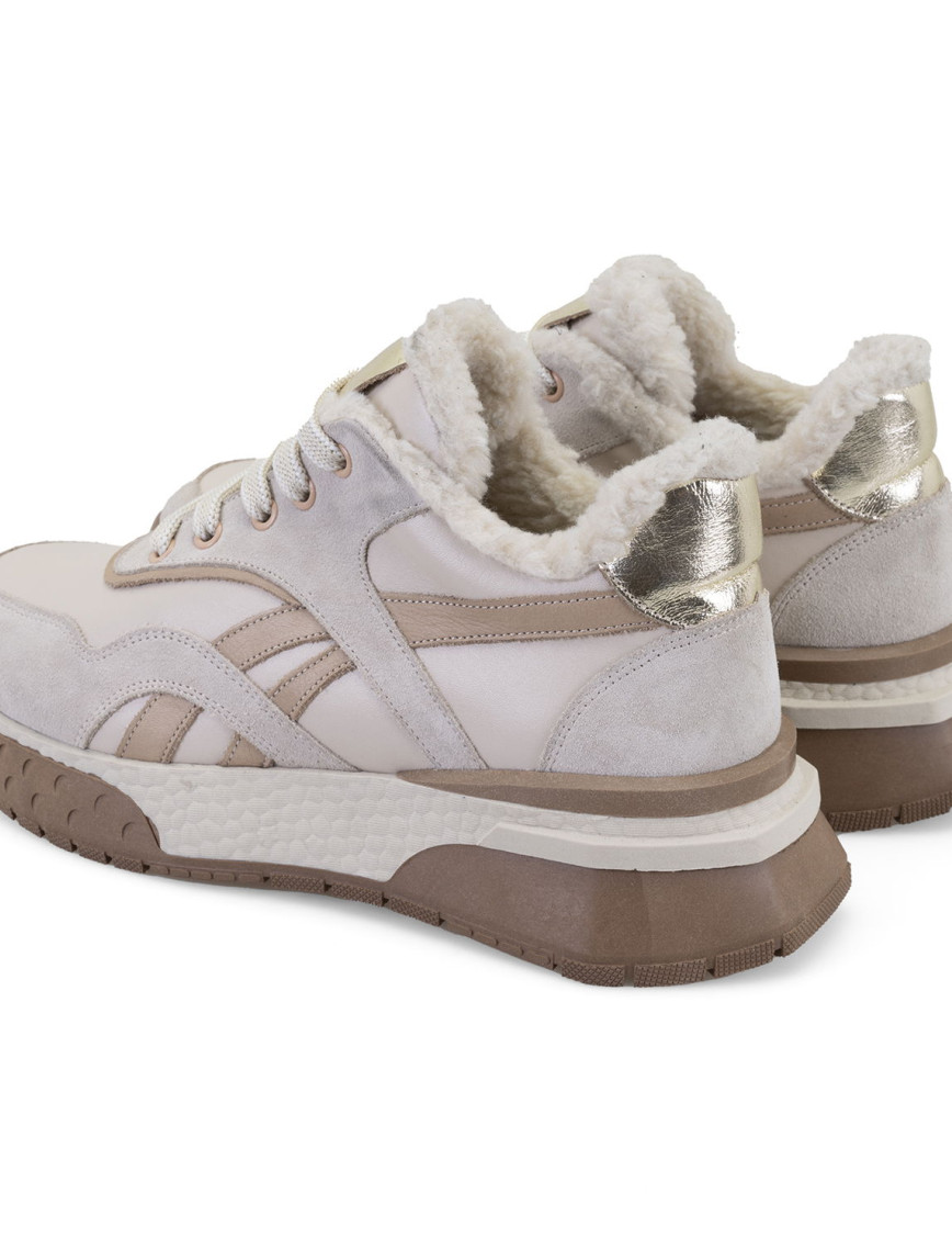 Kadın Bej Süet Deri Spor Ayakkabı