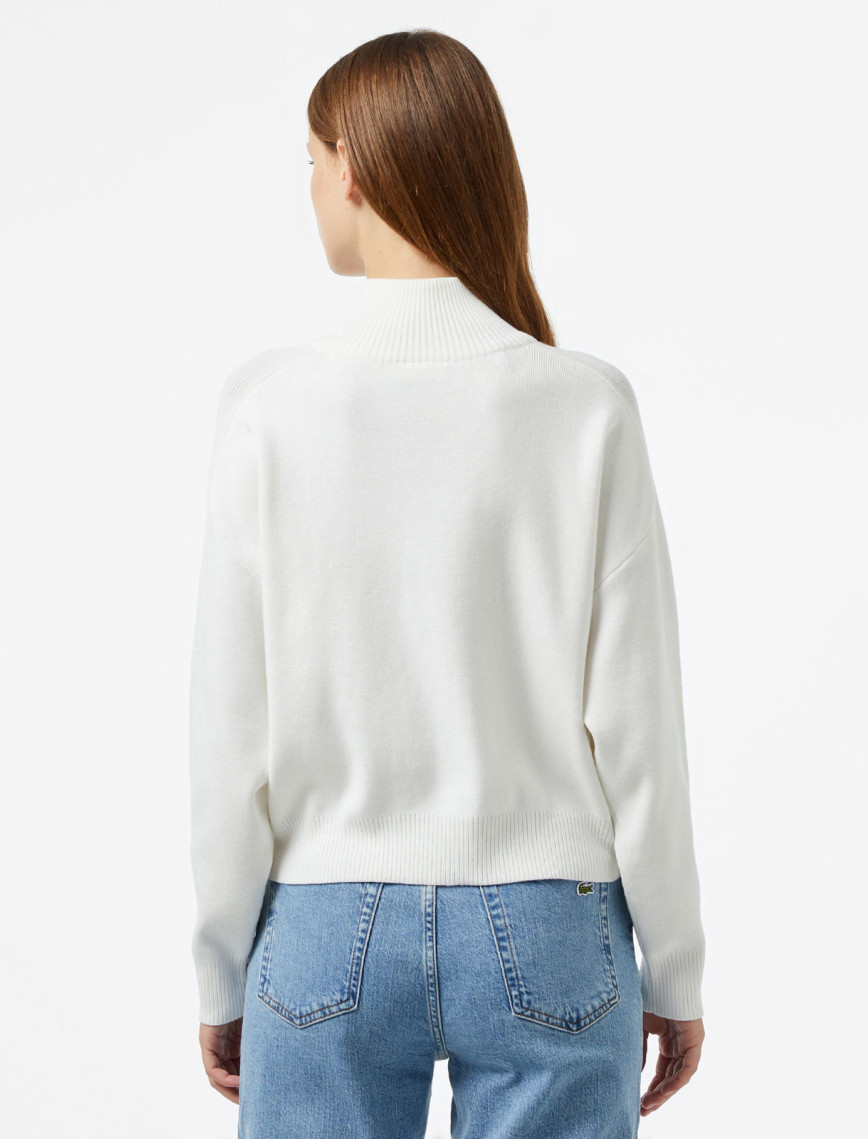 Lacoste Kadın Relaxed Fit Yarım Fermuarlı Beyaz Triko Lacoste Kadın Relaxed Fit Yarım Fermuarlı Beyaz Triko