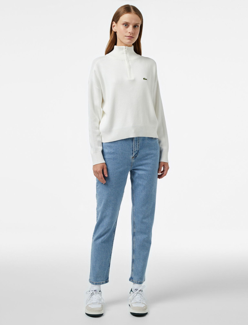 Lacoste Kadın Relaxed Fit Yarım Fermuarlı Beyaz Triko Lacoste Kadın Relaxed Fit Yarım Fermuarlı Beyaz Triko