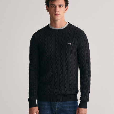 GANT Erkek Siyah Regular Fit Bisiklet Yaka Örgü Kazak GANT Erkek Siyah Regular Fit Bisiklet Yaka Örgü Kazak